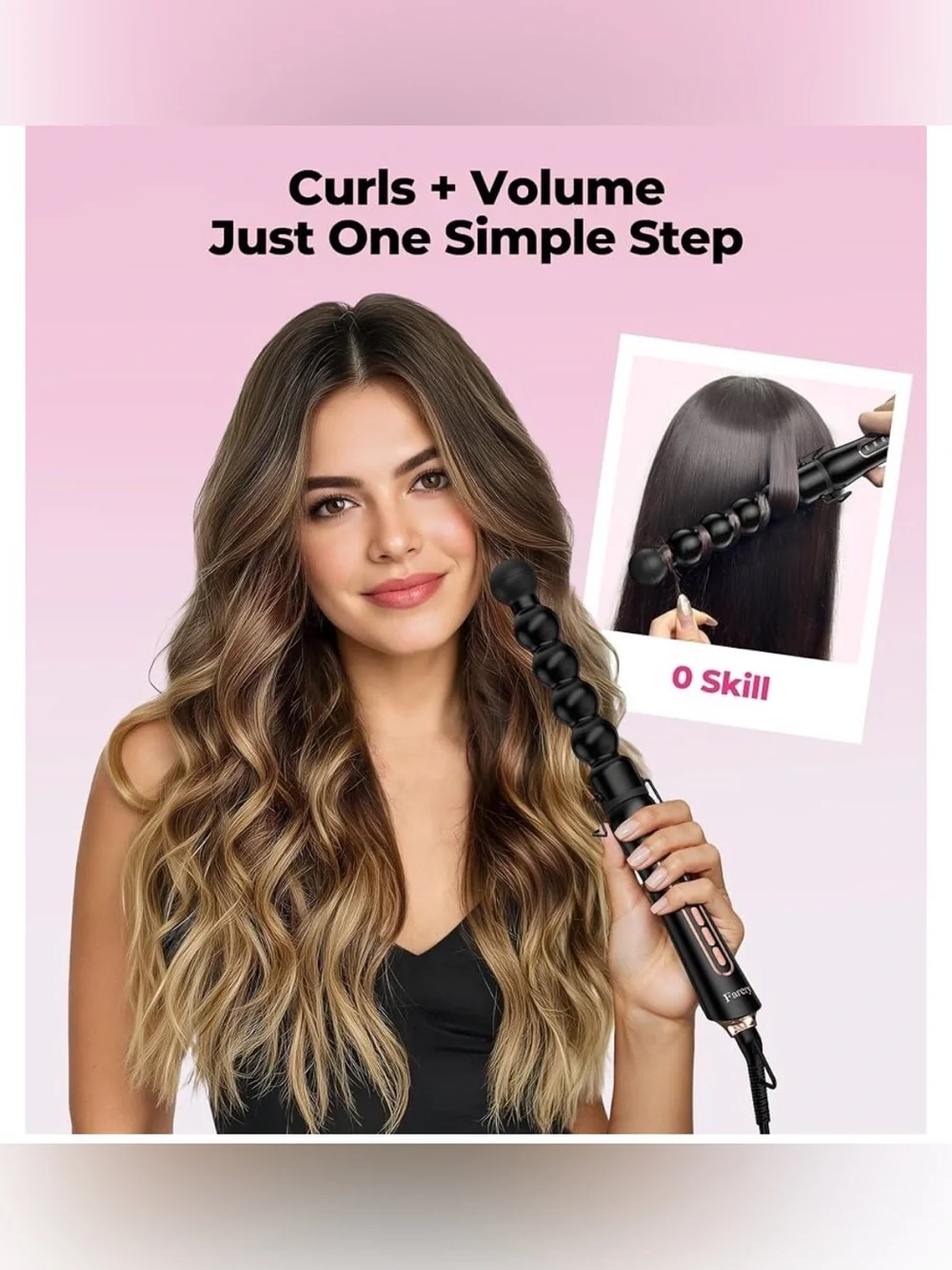 Farery 32mm Bubble Curling Wand Ceramic 5 Temp Dual Voltage NWT